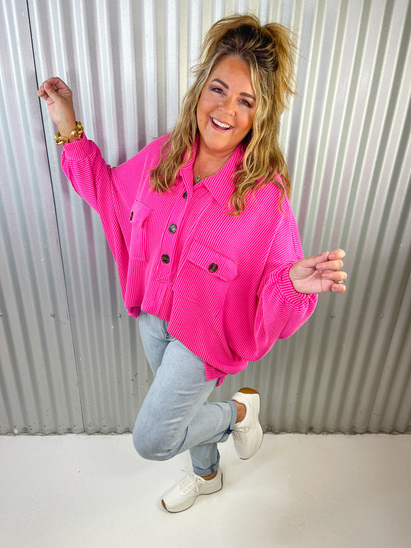 Layla Oversized Henley- Fuchsia