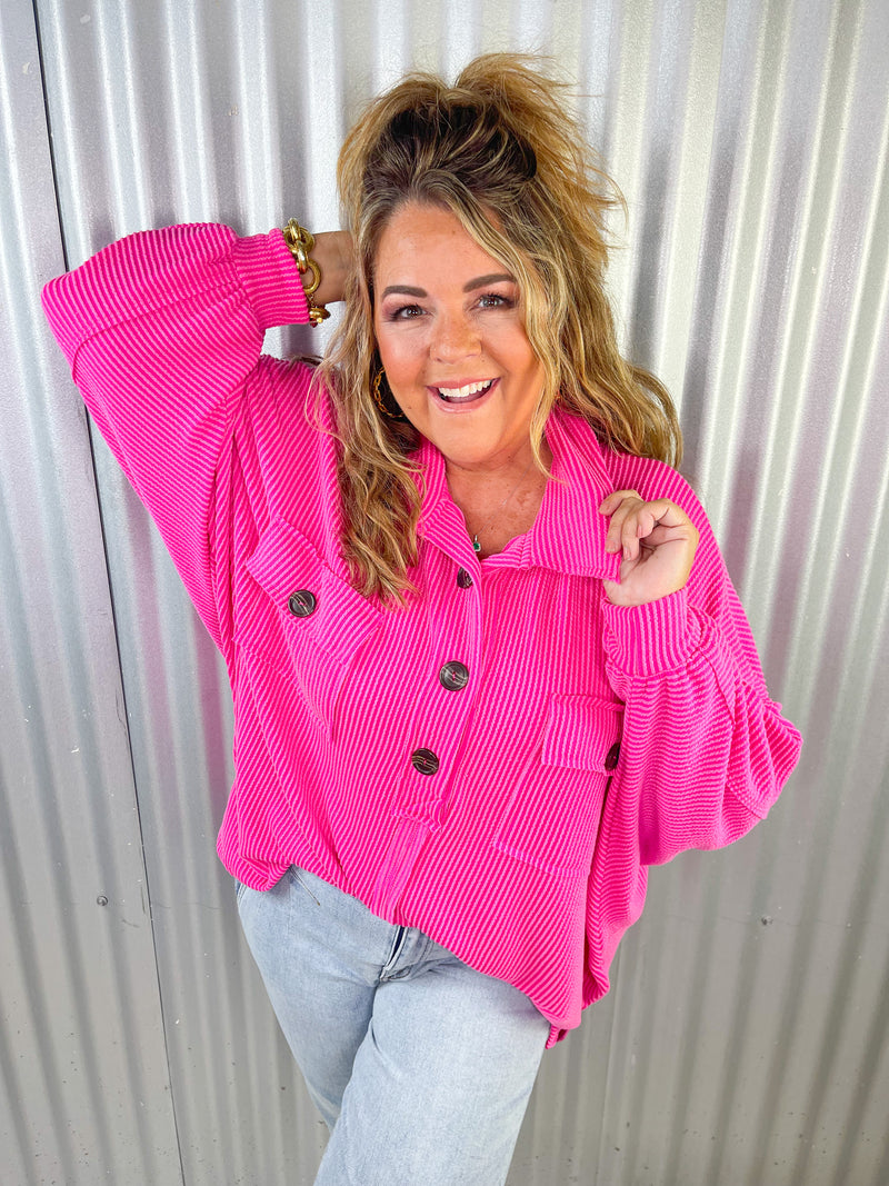 Layla Oversized Henley- Fuchsia