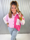 Liza Color Block Button Down- Hot Pink