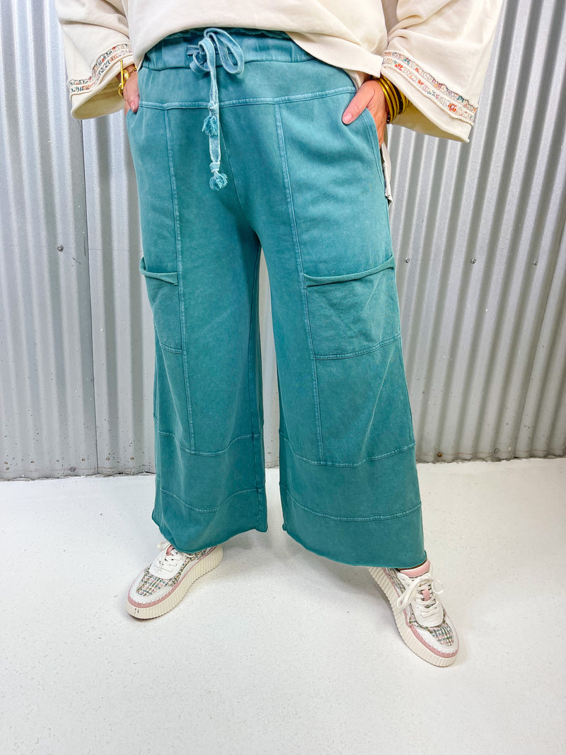 Roll With Me Wide Leg Crop Pant- Teal