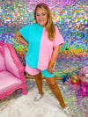 Catchin' Flights Shorts Set- Pink Colorblock