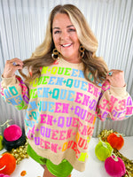 QOS Tan & Neon Queen All Over Sweatshirt