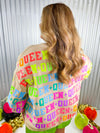 QOS Tan & Neon Queen All Over Sweatshirt