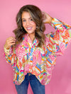 Wanderlust Bubble Sleeve Top- Pink Multi