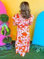 Tangerine Hibiscus Maxi Dress