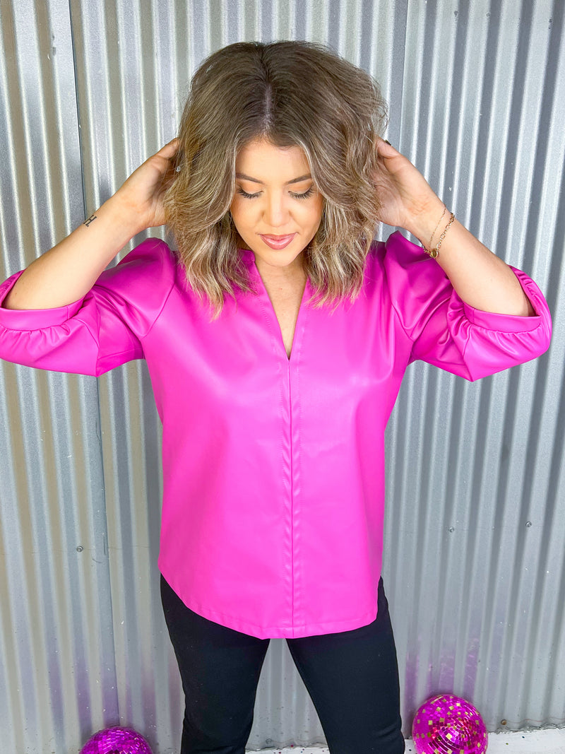 Charisma Pleather Top- Hot Pink