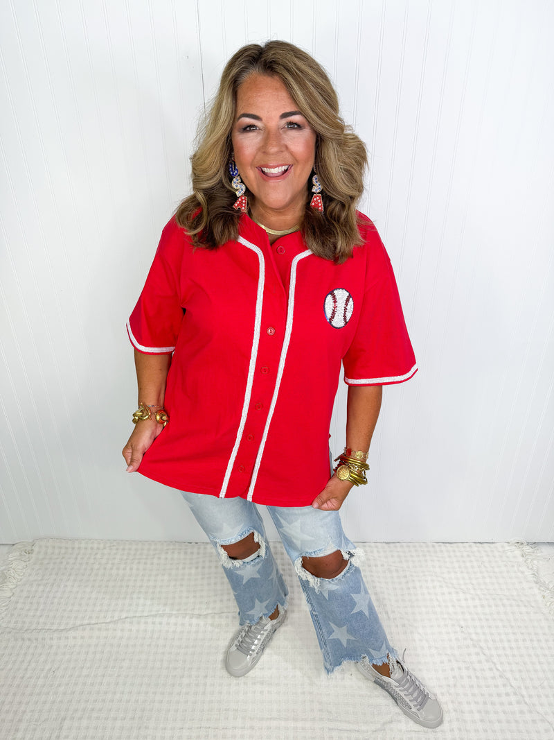 Baseball Queen Top- Red