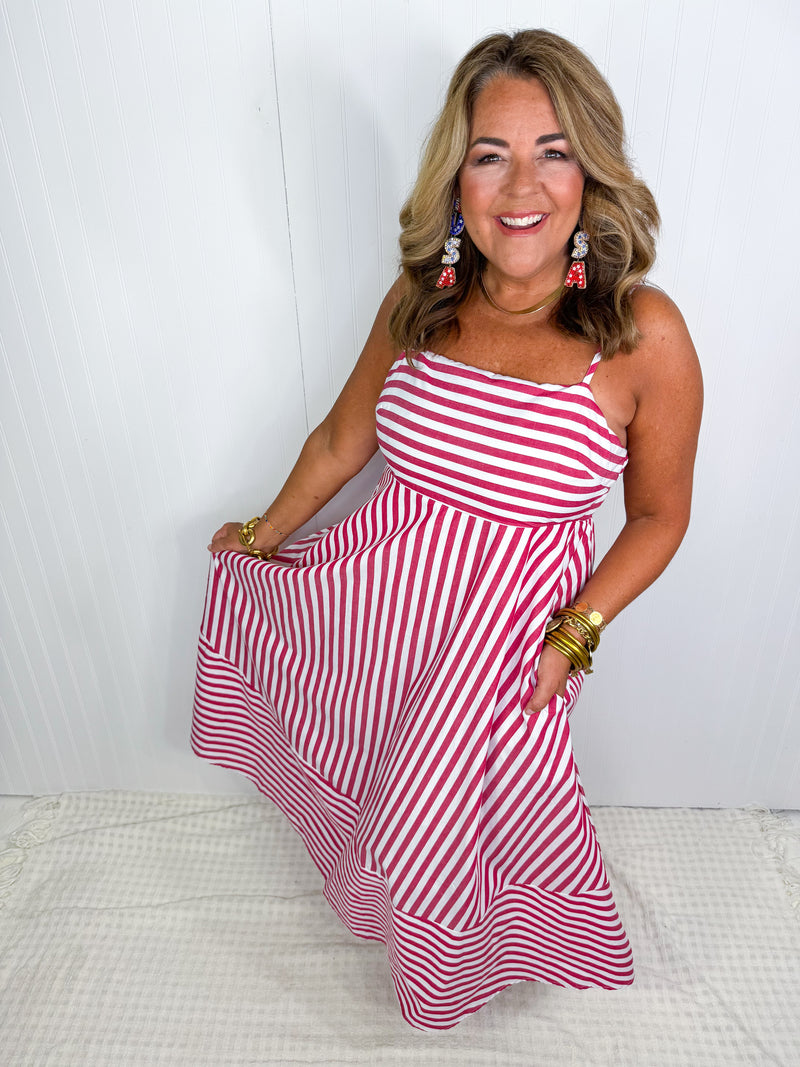 Radiant Red Striped Maxi Dress