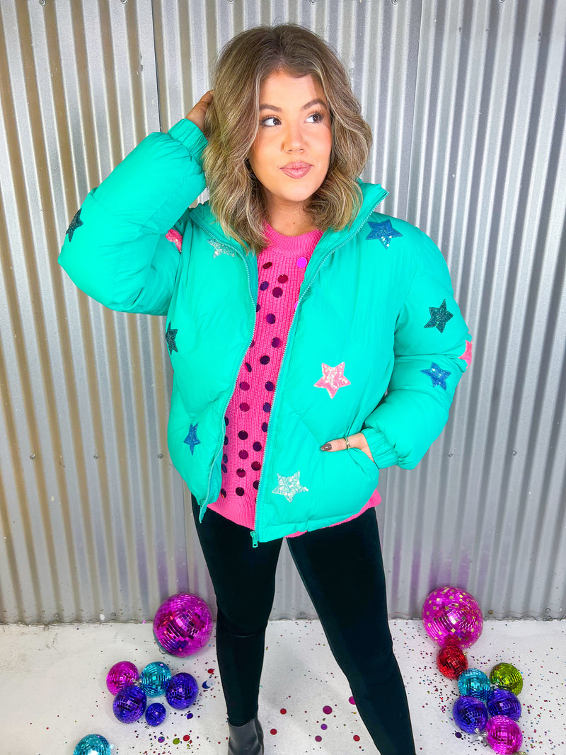 Baby You're A Star Puffer Jacket- Teal