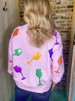 QOS Light Pink Wine Glass Sweatshirt