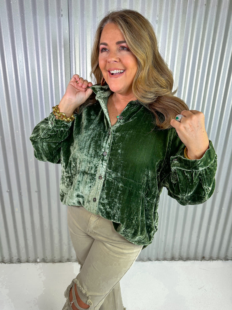 Velvet Elvis Button Down- Olive