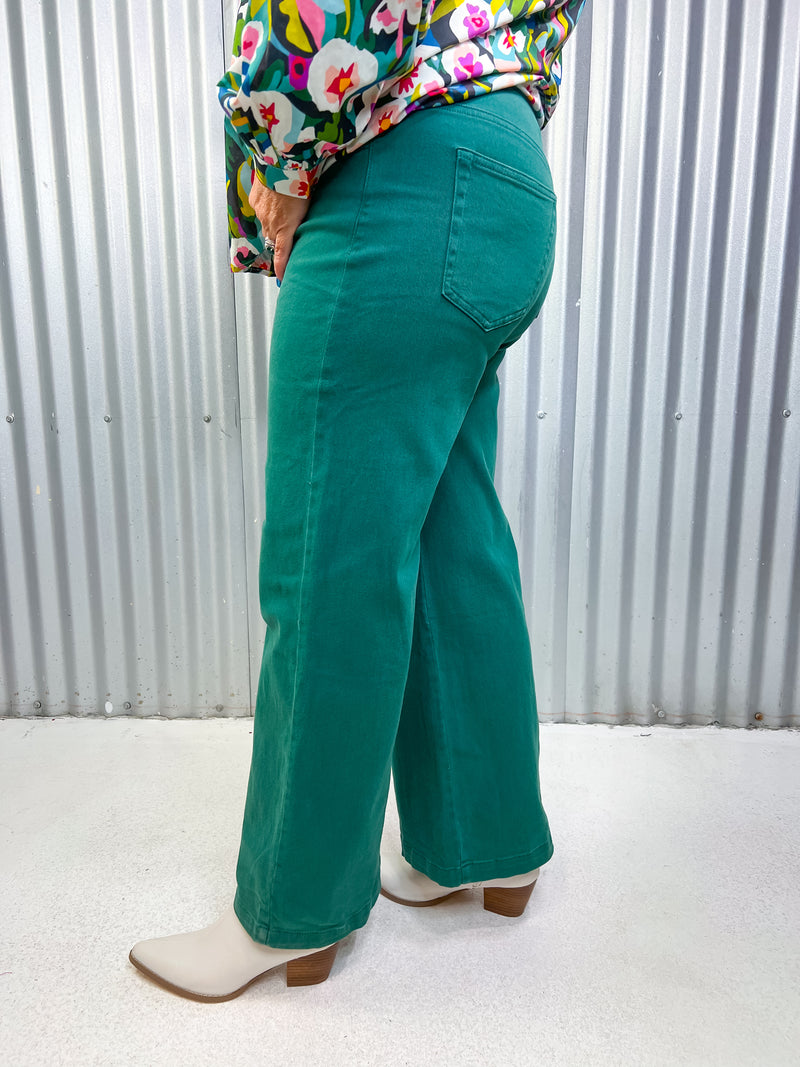 Jaycee Wide Leg Pant- Dark Sage