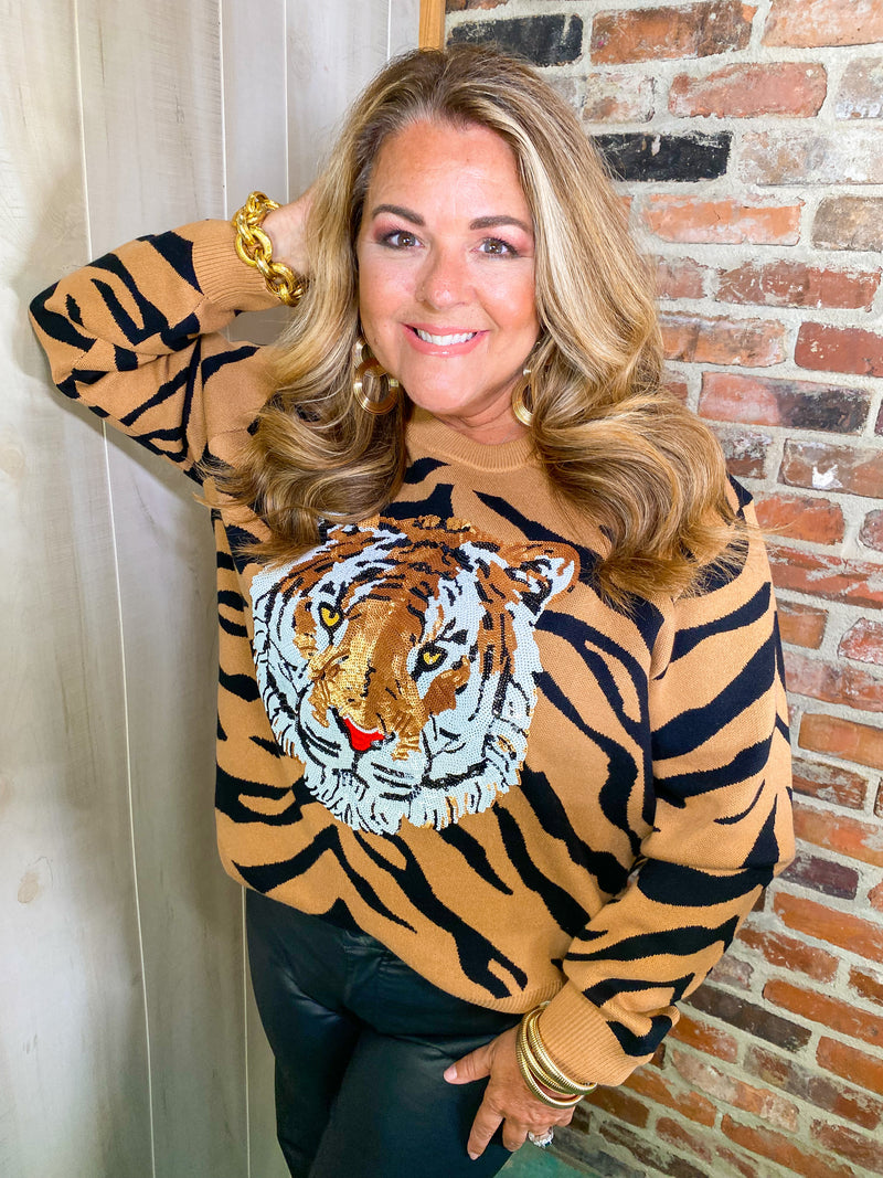 Queen Of Sparkles- Tiger Head Sweater