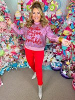 QOS Pink Full Sequin 'Tis The Season to Sparkle' Sweater
