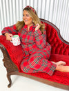 Women’s red Christmas flannel long sleeve pajama set.
