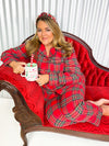 Women’s red Christmas flannel long sleeve pajama set.