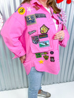 Vintage Rocker Patch Jacket- Pink