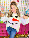 QOS White Full Sequin Snowman Face Sweatshirt