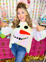 QOS White Full Sequin Snowman Face Sweatshirt
