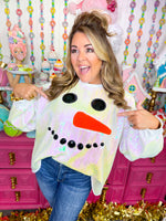 QOS White Full Sequin Snowman Face Sweatshirt