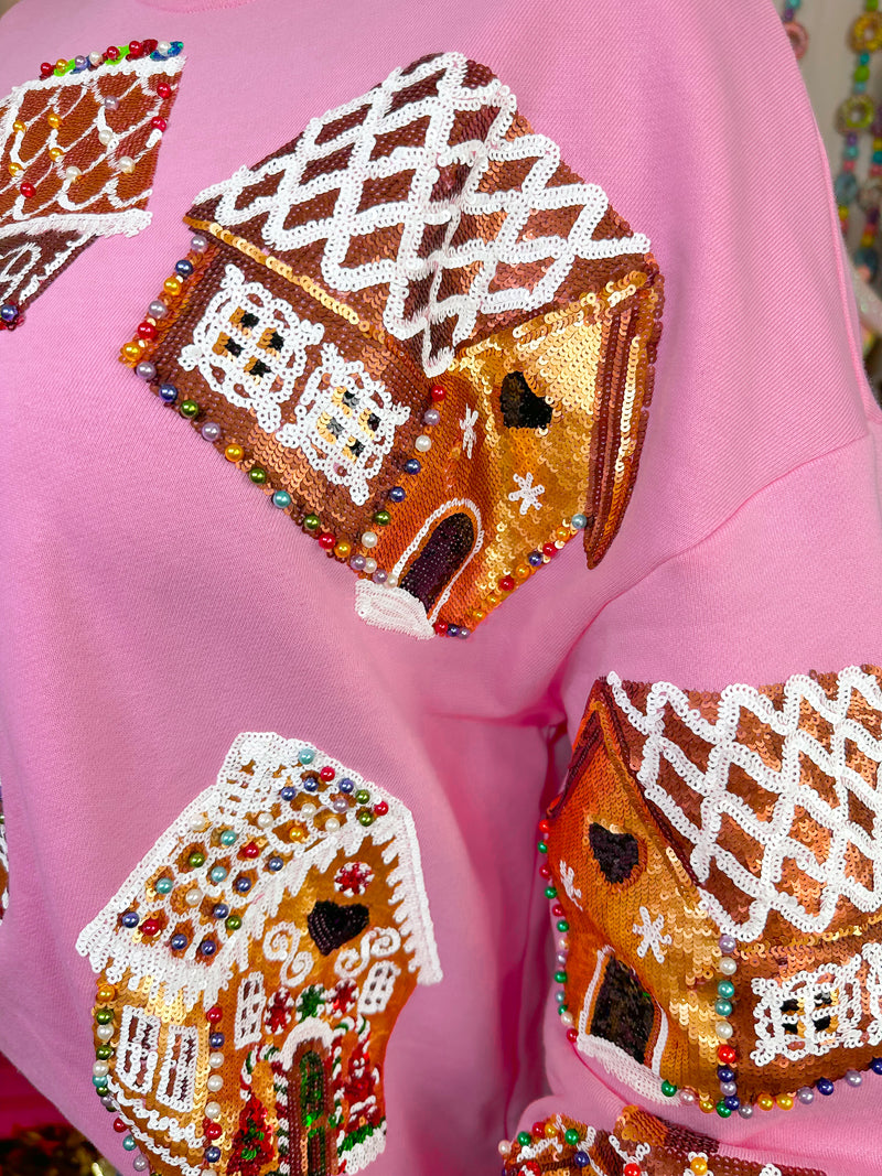 QOS Pink Gingerbread House Sweatshirt