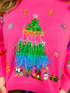 QOS Pink Feather Christmas Tree Sweater