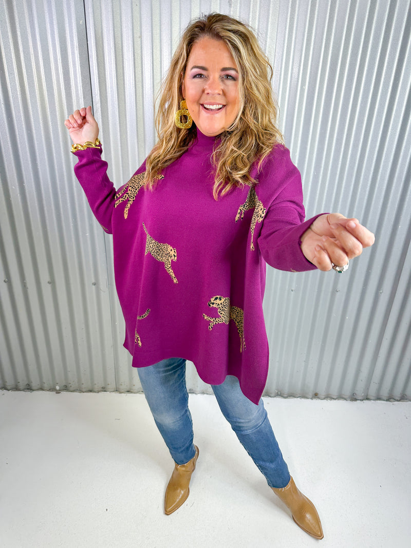 Jade Jungle Mock Sweater- Wine