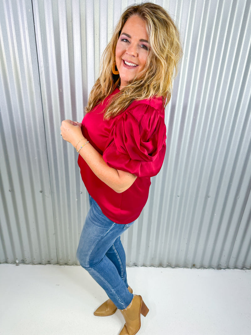 Cleopatra Drape Sleeve Top- Brick Red