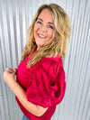 Cleopatra Drape Sleeve Top- Brick Red