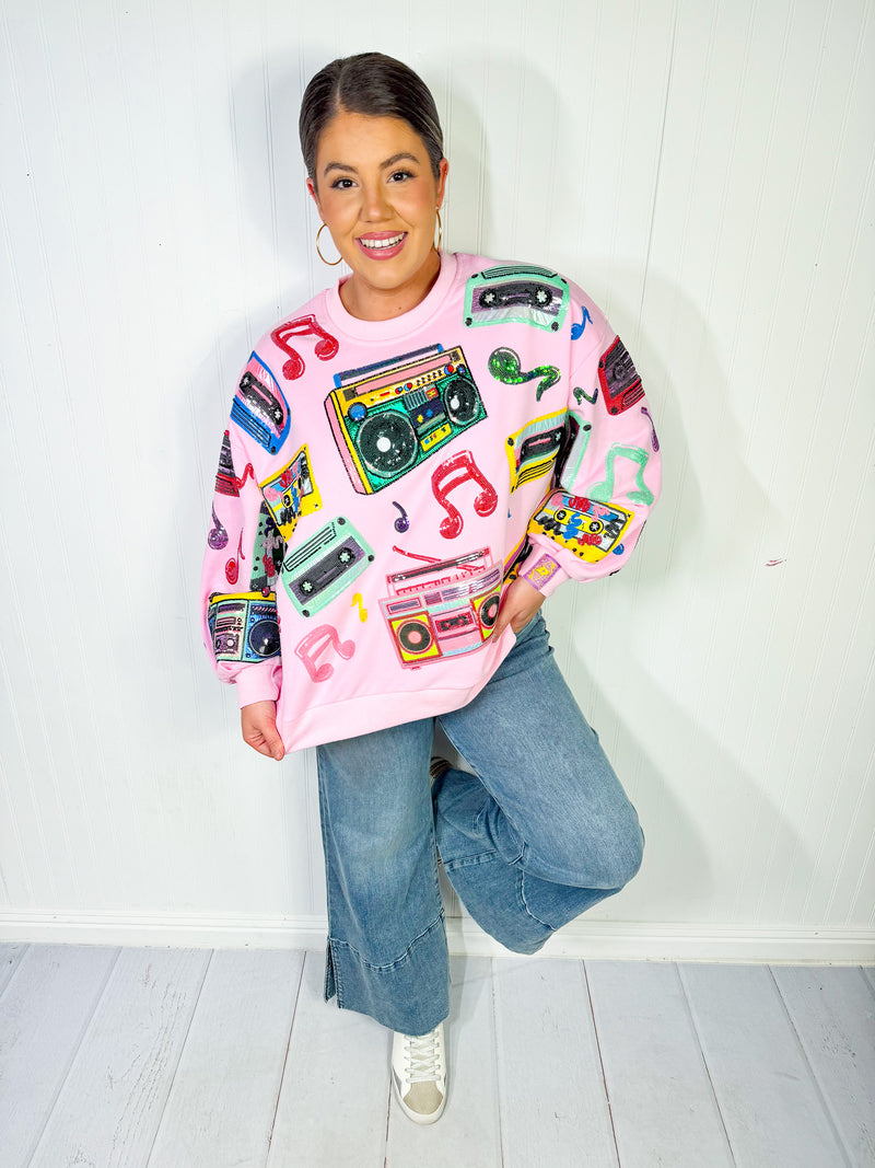 QOS -  Pink Vintage Cassettes Sweatshirt