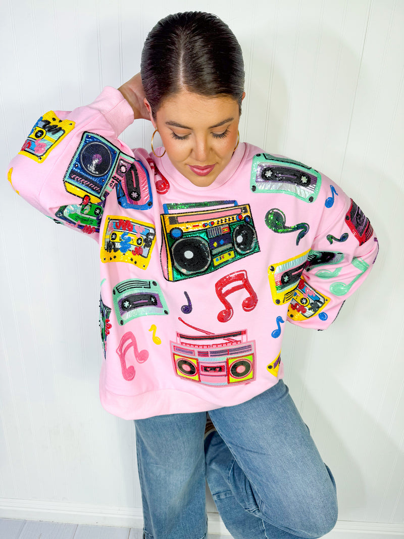 QOS -  Pink Vintage Cassettes Sweatshirt