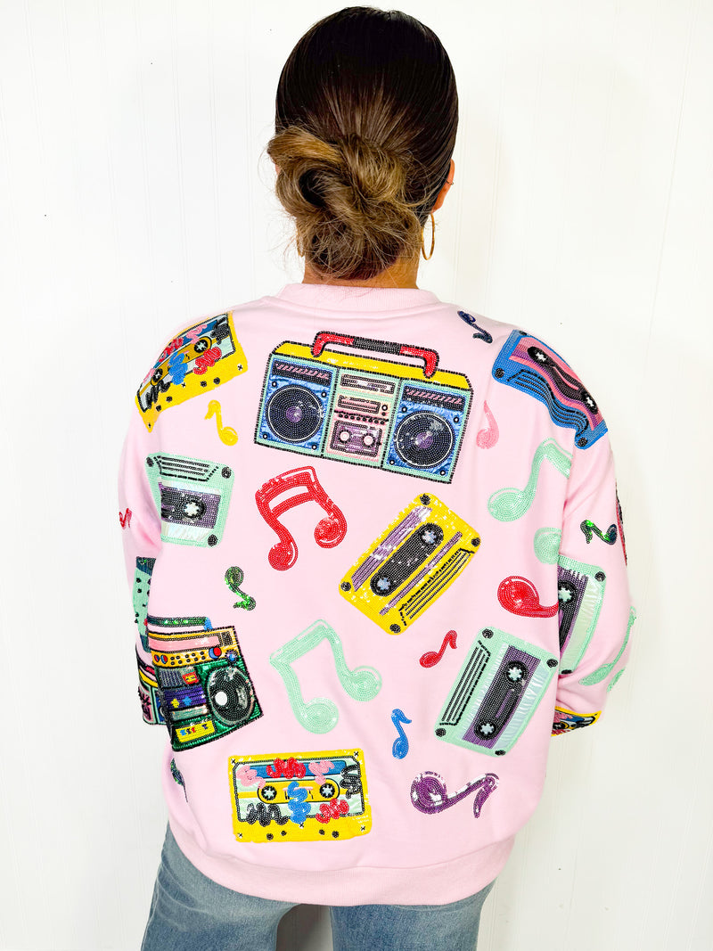 QOS -  Pink Vintage Cassettes Sweatshirt