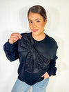 QOS - Black Rhinestone Bow Sweatshirt