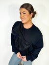 QOS - Black Rhinestone Bow Sweatshirt