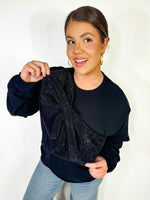 QOS - Black Rhinestone Bow Sweatshirt