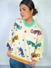 Queen of Sparkles - Beige Multi Crawling Tiger & Star Sweatshirt