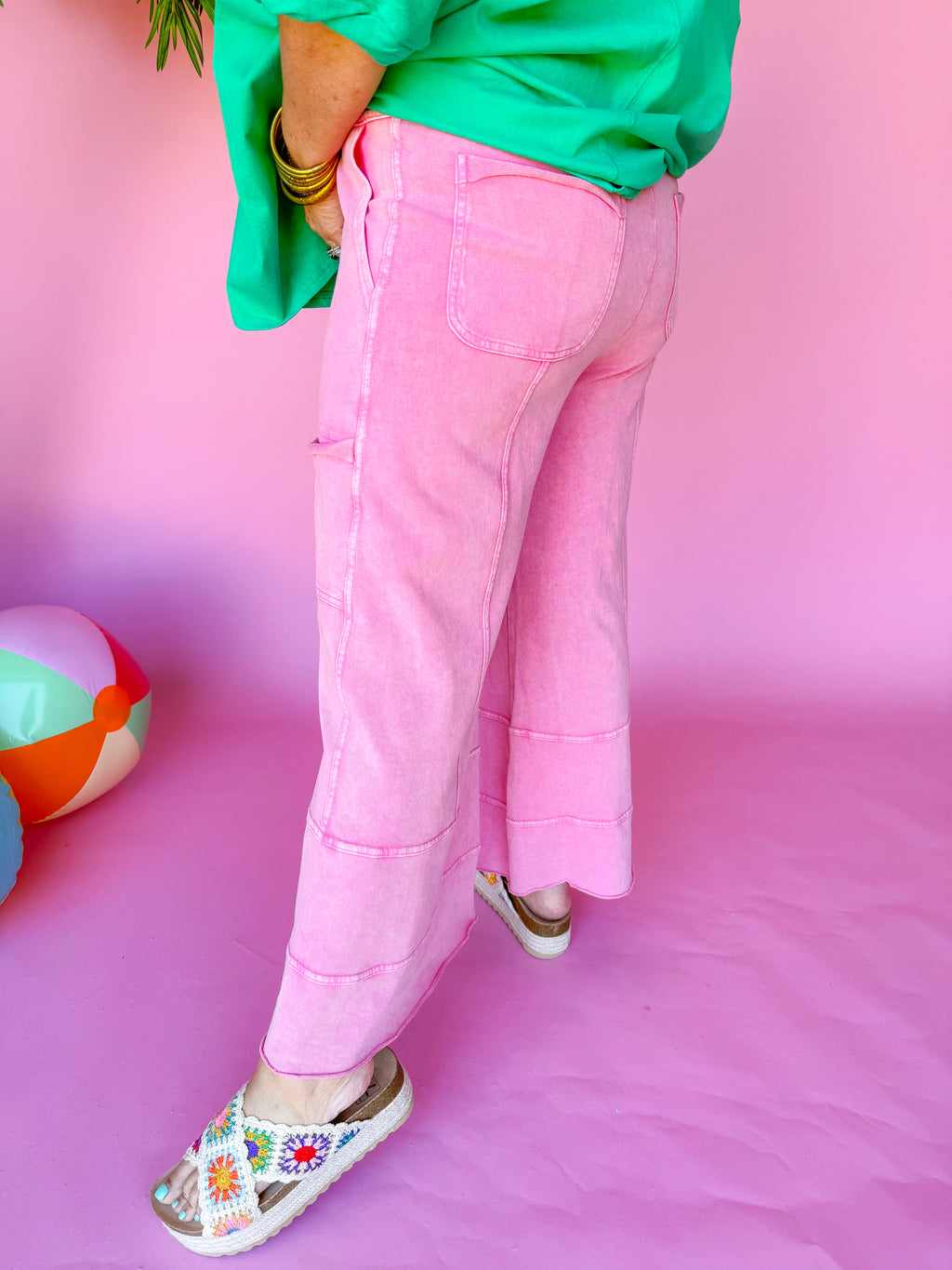 Roll With Me Wide Leg Pant- Pink