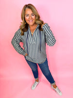 Falling For Stripes Hoodie- Grey