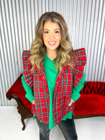 Women’s Christmas plaid puffer vest. 