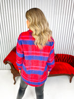 Royal blue and red plaid button down shacket. 
