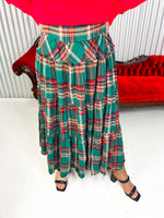 Green plaid tiered maxi skirt. 