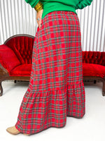 Red Christmas plaid maxi skirt. 