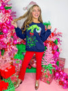 QOS- Navy Grinch Mistletoe Hand Sweatshirt