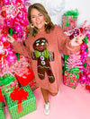 QOS- Brown Oversized Metallic Gingerbread Man Sweatshirt Dress