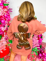 QOS- Brown Oversized Metallic Gingerbread Man Sweatshirt Dress