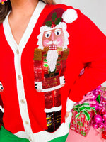 QOS- Red Santa Nutcracker Cardigan