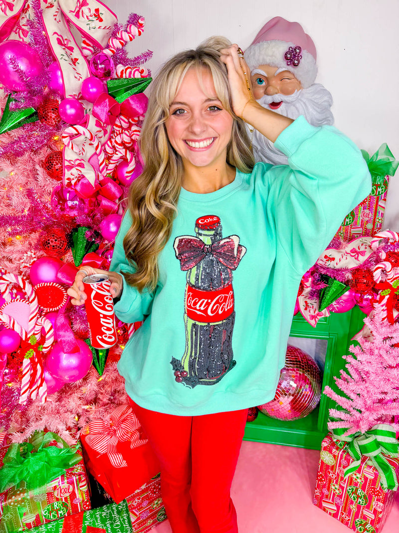 QOS- Mint Green Bow Coca Cola Bottle Sweatshirt