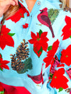 QOS- Aqua Poinsettia, Cardinal & Pine Cone Henley Sweatshirt