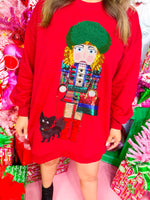 QOS- Dark Blonde Haired Lady Nutcracker Sweatshirt Dress