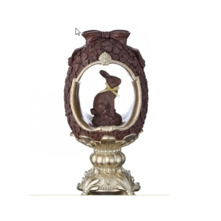12" Resin Chocolate Bunny Egg on Pedestal